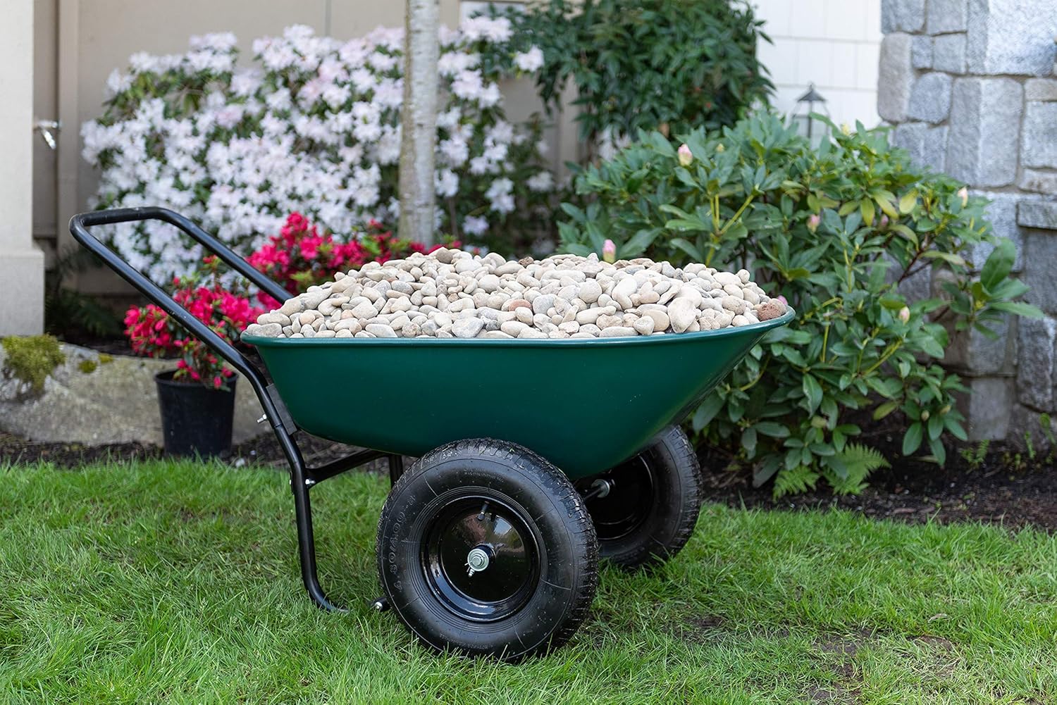 Marathon Yard Rover – 2 Tire Wheelbarrow Garden Cart - Green/Black