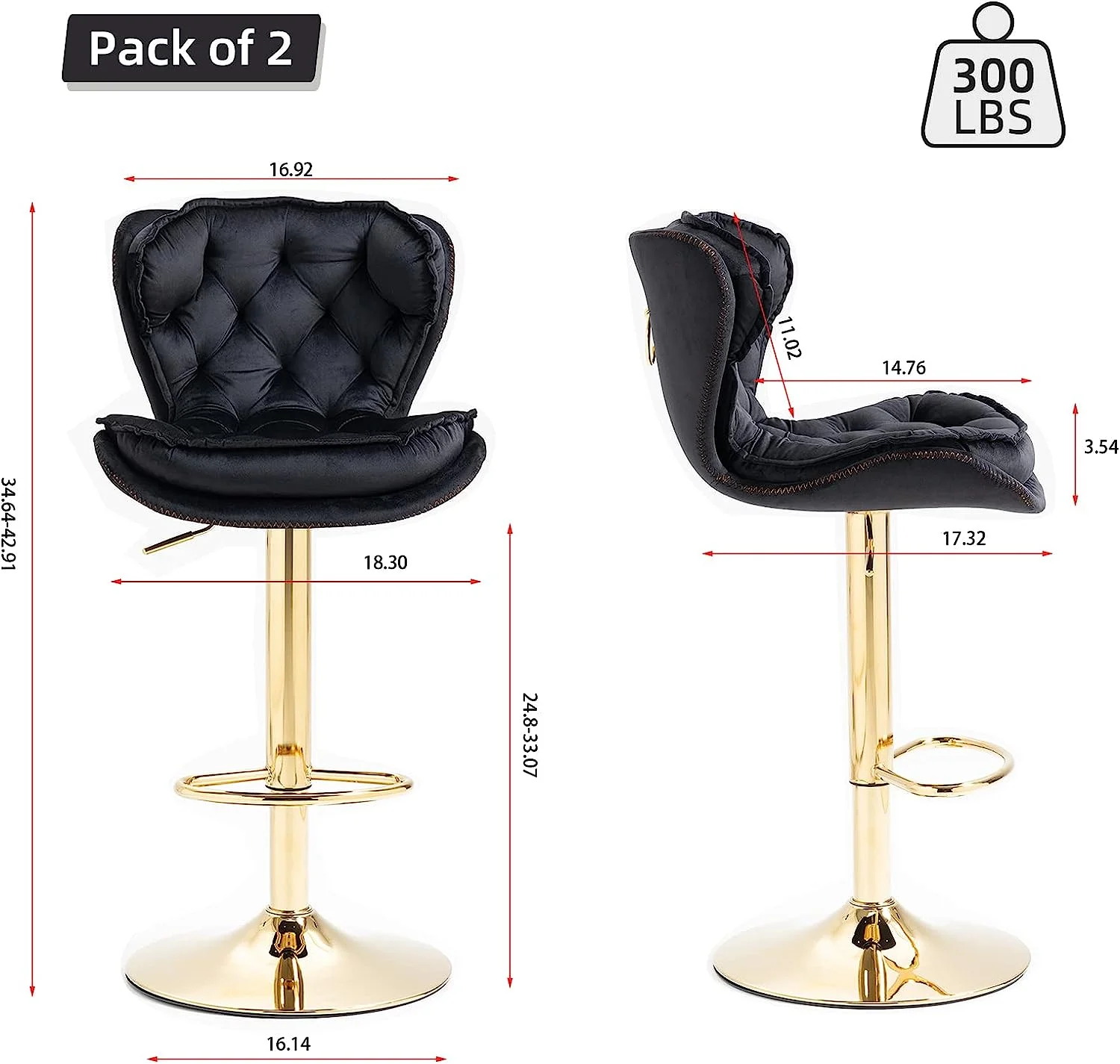 SZLIZCCC Modern Swivel Pub Height Barstool, Velvet High Dining Chair, Counter Stool for Bar(Set of 2 Black) - Radiant Selections