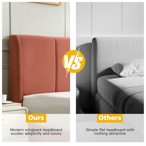 VELOCAVA Queen Size Lift Up Storage Bed with Modern Wingback Headboard, Upholstered Platform Bed with Fabric with Hydraulic Support Bars