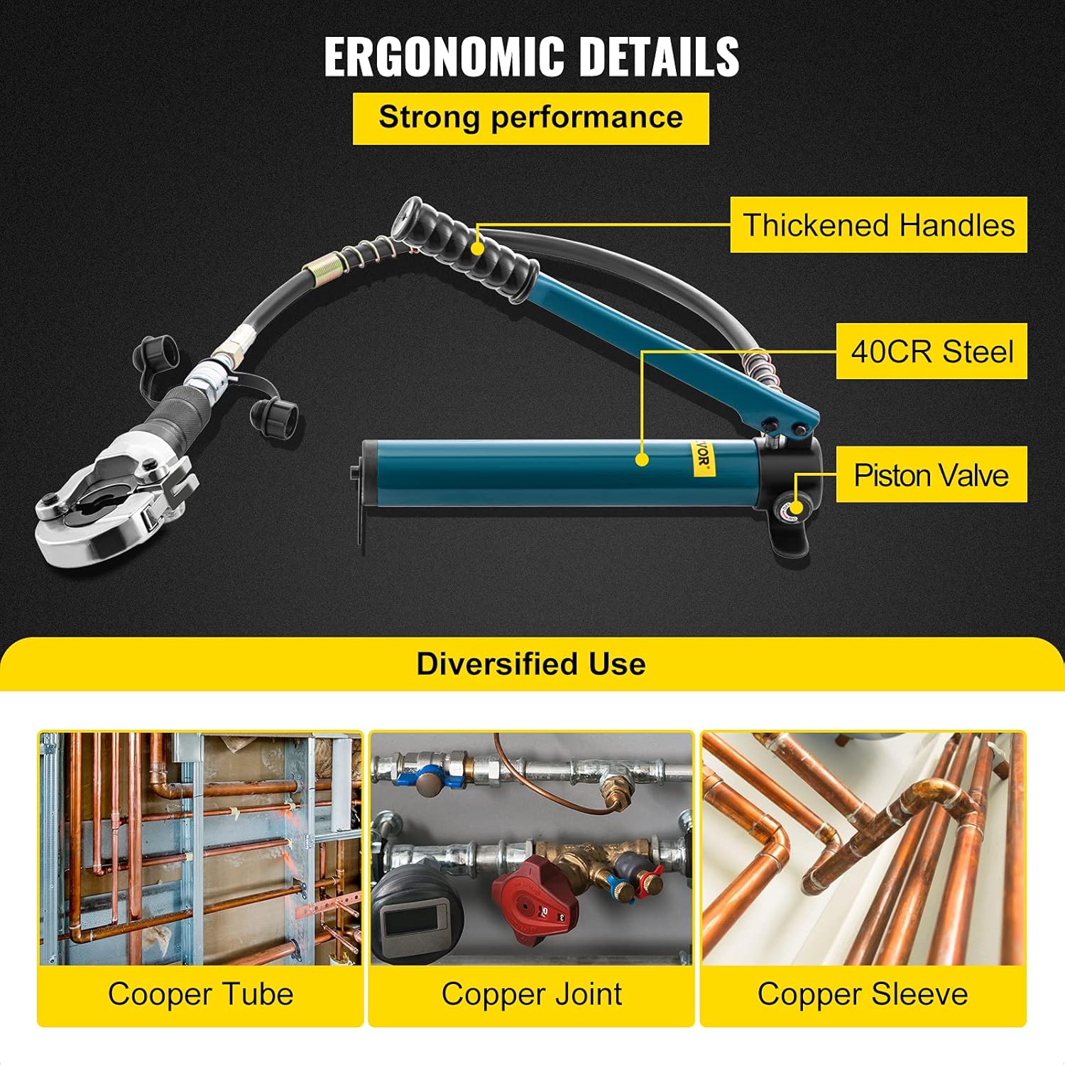 VEVOR Hydraulic Pipe Crimping Tool, 8T Hydraulic Copper Tube Fittings Crimper, Copper Pipe Crimper 40CR Steel