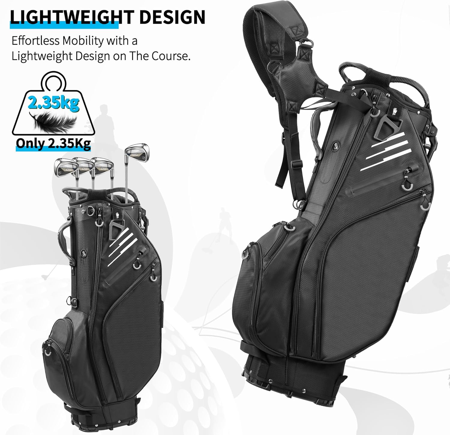 Golf Stand Bag 14 Way Full-Length Dividers with Stand, Lightweight Waterproof Golf Bag, 8 Pockets, Cooler Pouch,Golf Club Bag for Men, Dual Strap