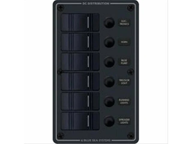 Blue Sea 8373 Water Resistant 6 Position Panel, Black, Vertical Mount, 12 V