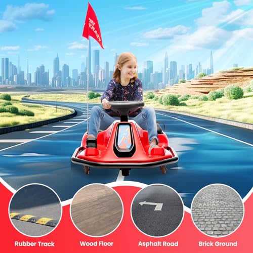 24V Electric Go Kart, 7Ah Drifting Car，Battery Powered Ride on Car Outdoor with 360 Degrees Rotating, Simplified Drift System, Variable Speed