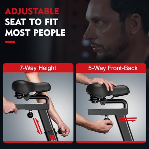 pooboo Exercise Bike, Stationary Bike for Home Gym, Air Resistance Bluetooth Fan Bike w/Dual Acction Handlebars & Dual-Layer Transmission System