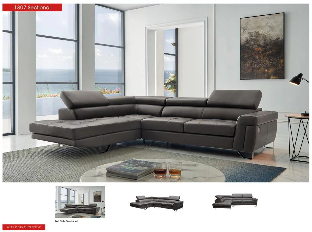 Dark Gray Top-grain Leather Sectional Sofa LEFT 1807 ESF Contemporary Modern - Radiant Selections