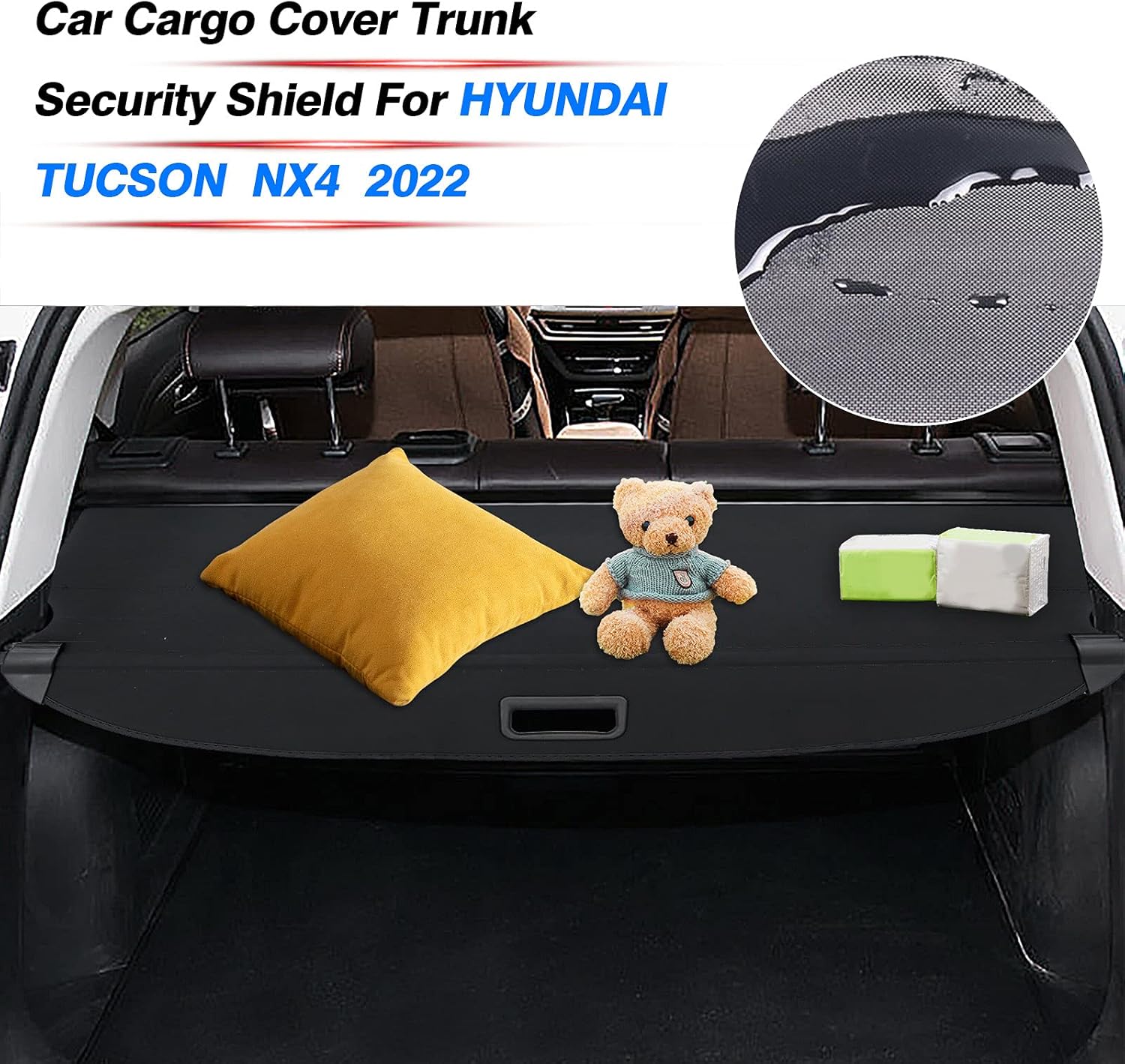 Powerty Only Fit for Cargo Cover Hyundai Tucson 2022 Trunk Security Cover Retractable Shielding Shade Black No Gap Auto Accessories