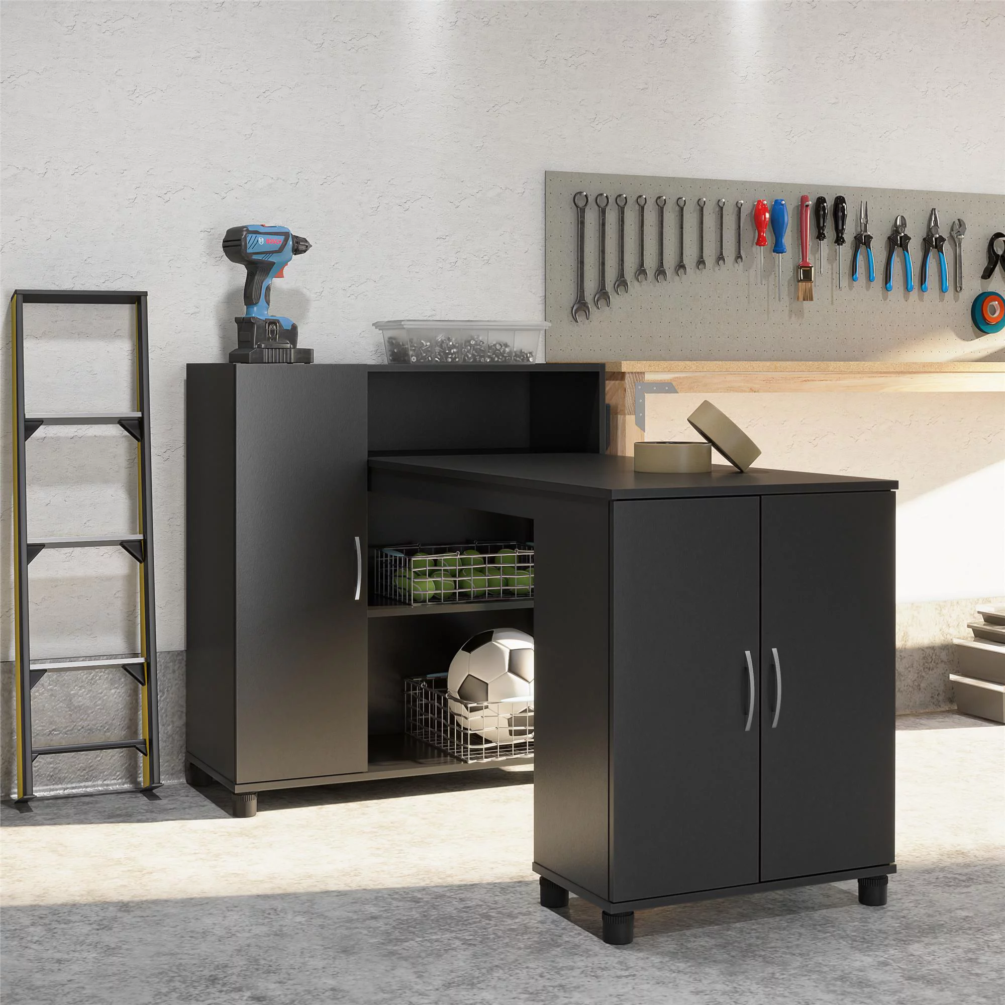 RealRooms Basin Hobby and Craft Desk with Storage, Black - Radiant Selections