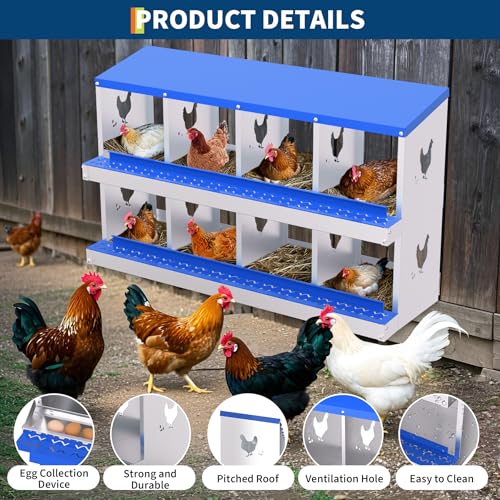 Garvee Chicken Nesting Box with Removable Tray, 8 Compartment Nesting Boxes for Chickens, Easy to Clean and Install