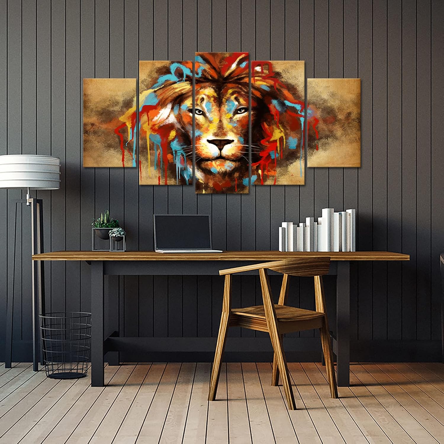 OuElegent Lion Wall Art Canvas 5 Piece Cool Lion Pictures Wild Animal Painting Artwork Print for Modern Home Living Room Bedroom Decor Stretched and
