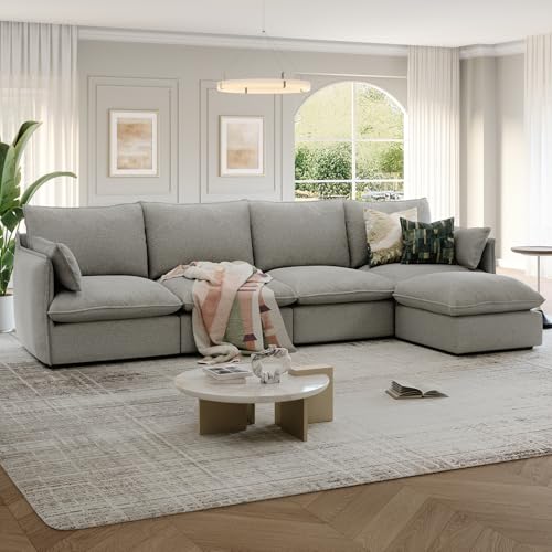 Cloud Modular Sectional Sofa, Waterproof Down Filled Sectional Sofas, High Backrest V Shaped 5 Seater Sectional Couches for Living Room