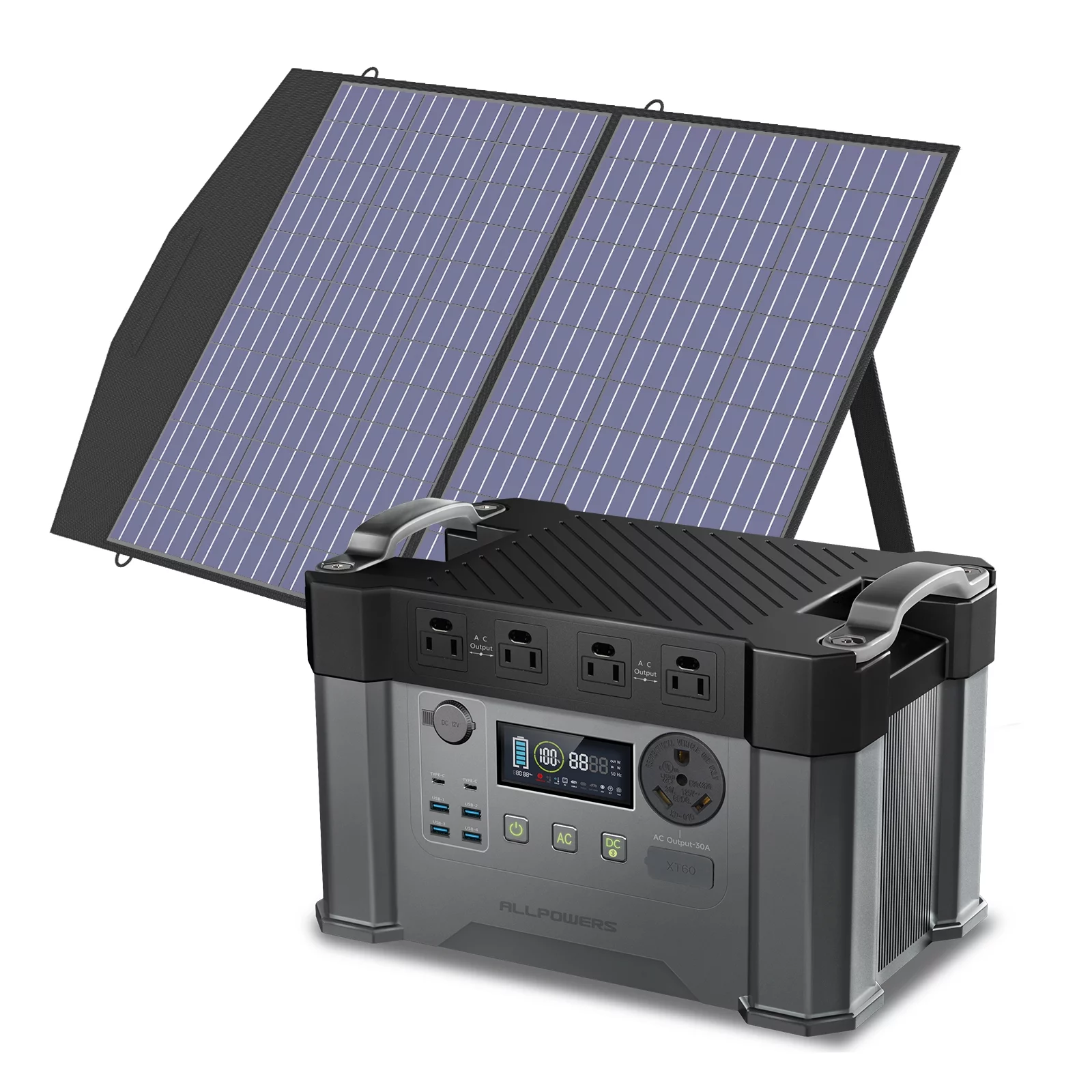 ALLPOWERS S2000Pro Portable Solar Generator Kit, 100W Foldable Solar Panel with 2400 Watt 1500Wh Power Station, with 30A RV Port