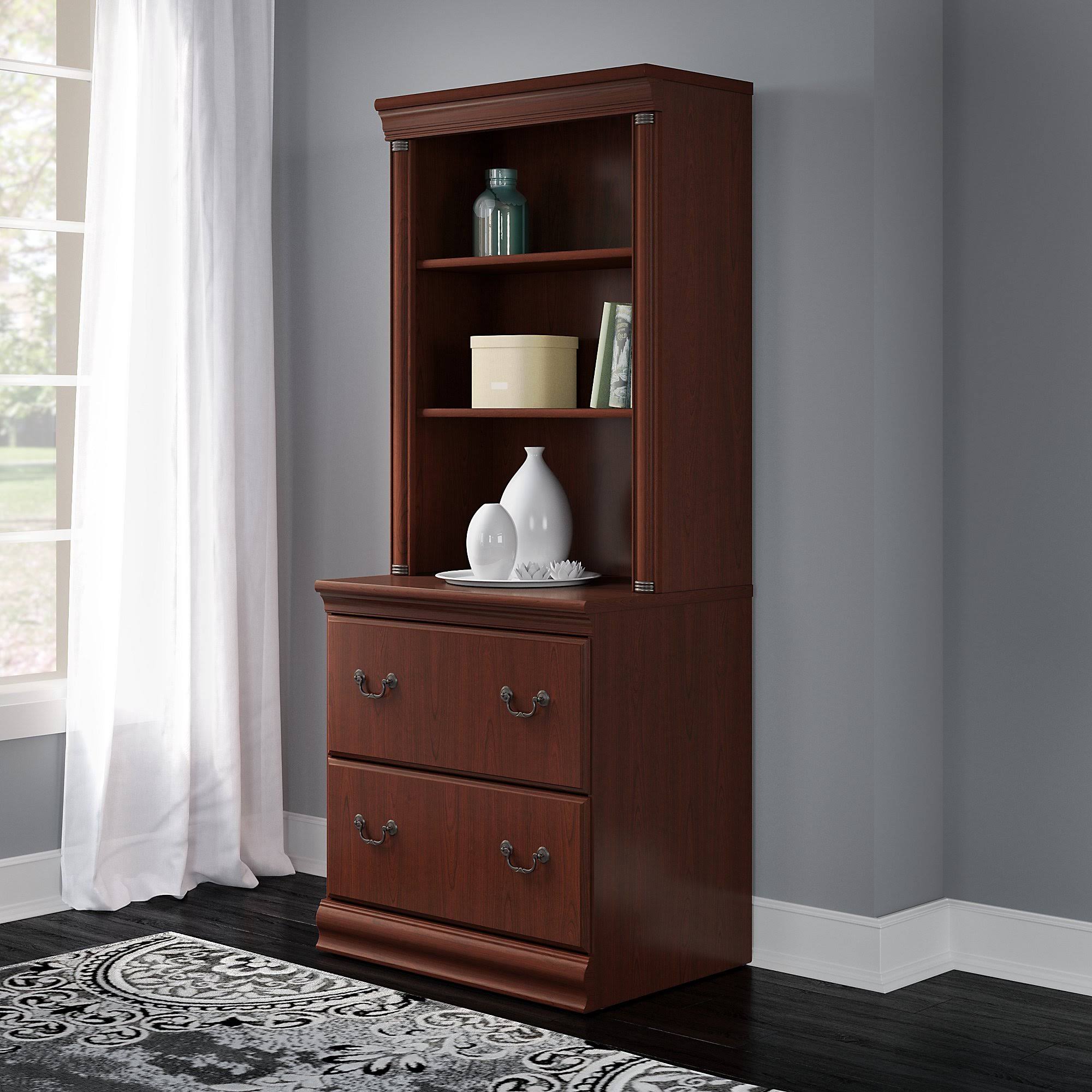 Bush Birmingham Lateral File Cabinet with Hutch in Harvest Cherry
