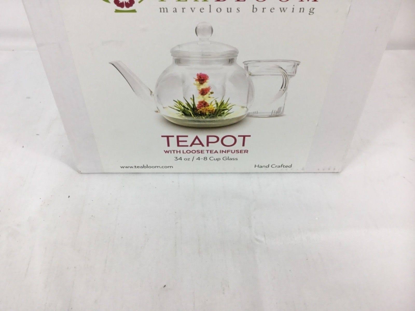 Teabloom Glass Teapot with Infuser - 34 oz Heat Resistant Borosilicate Glass Teapot - Great for Flowering Tea and Loose Leaf Tea