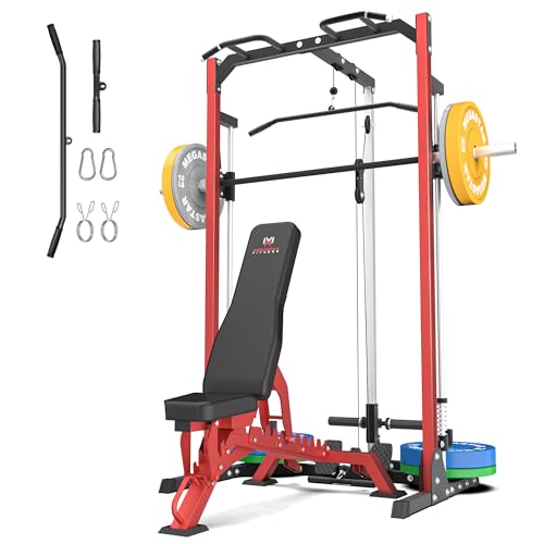 Compact Smith Machine Home Gym - 800lb Barbell Sleeve, Space-Saving Power Cage with LAT Pulldown, Power Rack 5-in-1