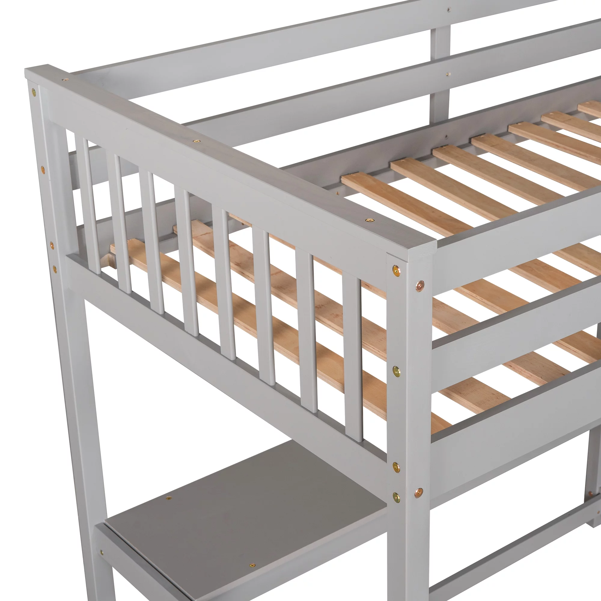 Euroco Twin Size Loft Bed with Built-in Desk and Shelves for Kids Teens Adults, Gray