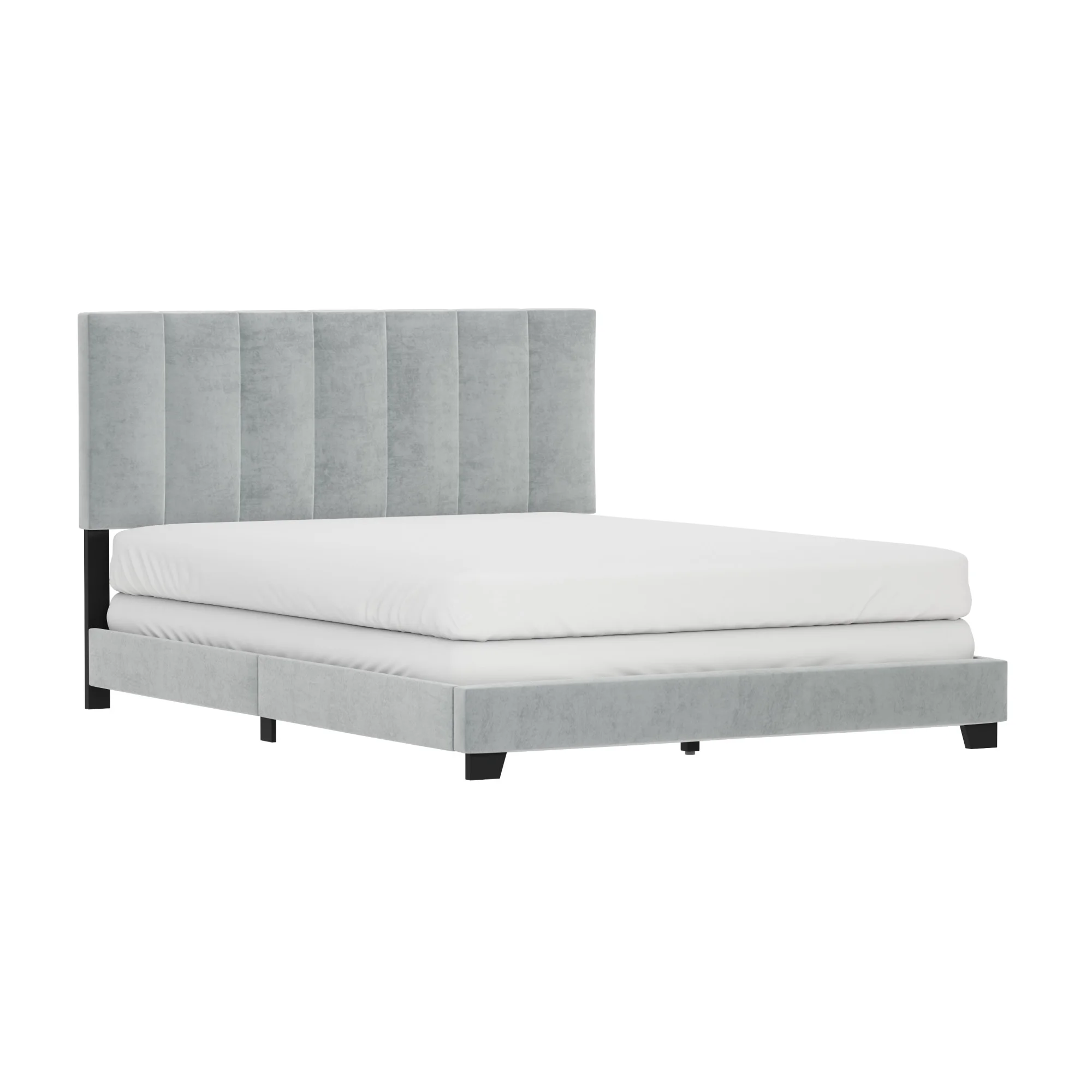 Reece Channel Stitched Upholstered Queen Bed, Platinum Gray, by Hillsdale Living Essentials