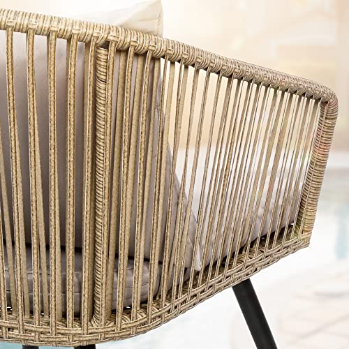 YITAHOME 3-Piece Wicker Small Patio Balcony Chair Set, Outdoor Rattan Conversation Apartment Chairs for Backyard