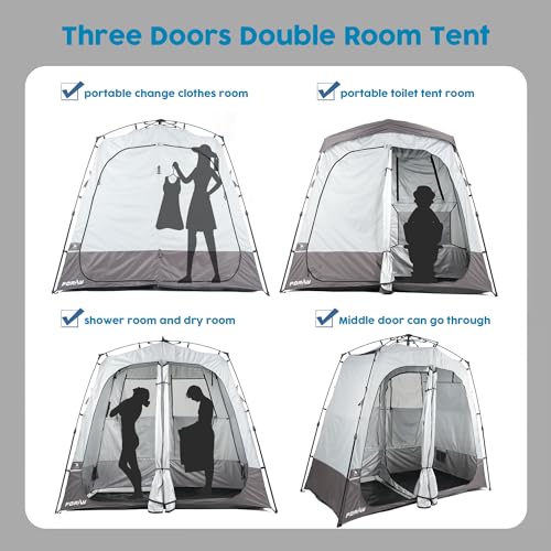 Camping Shower Tent Deluxe Changing Room Easy Set Up Privacy Shelter,Large Toilet Tent 2 Rooms with Floor Drain Design for Beach, Camping