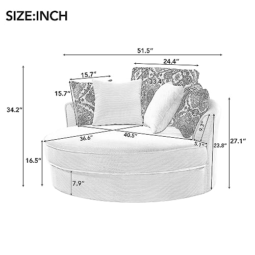51.5-Inch Oversized Swivel Accent Barrel Chair with Storage Ottoman ,Button Decor and 4 Pillows