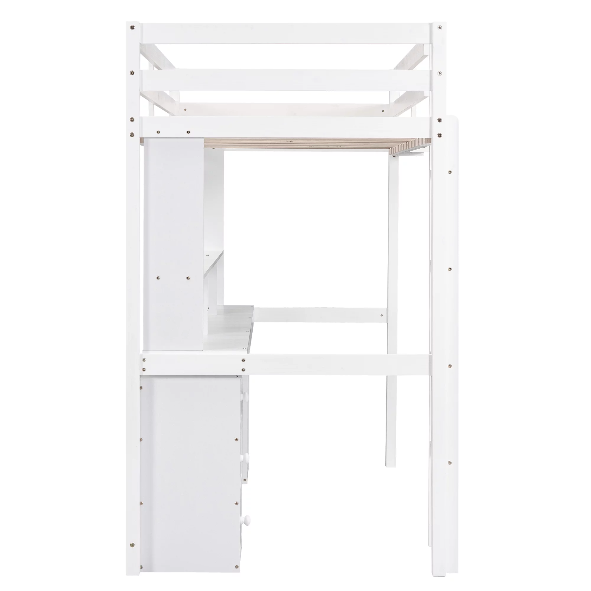 Euroco Twin Size Loft Bed with Built-in Desk, 3 Drawers and USB Charging Station, LED Light Under Bed Space