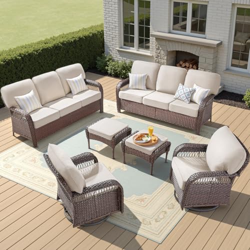 7 Pieces Outdoor Furniture Set with Swivel Chairs