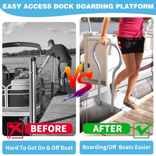 Boat Boarding Platform with Handrail, Foldable Dock Boarding Platform with Handle(500LBs Capacity,Silver)