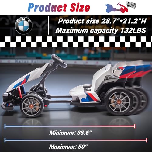 24V 9AH Electric Go Kart with Adjustable Seat, 7.5 MPH Drift Kart for Kids Age 6-12, 2 * 200W Motors, Drift Mode and 2 Speed, Licensed BMW (Grey)
