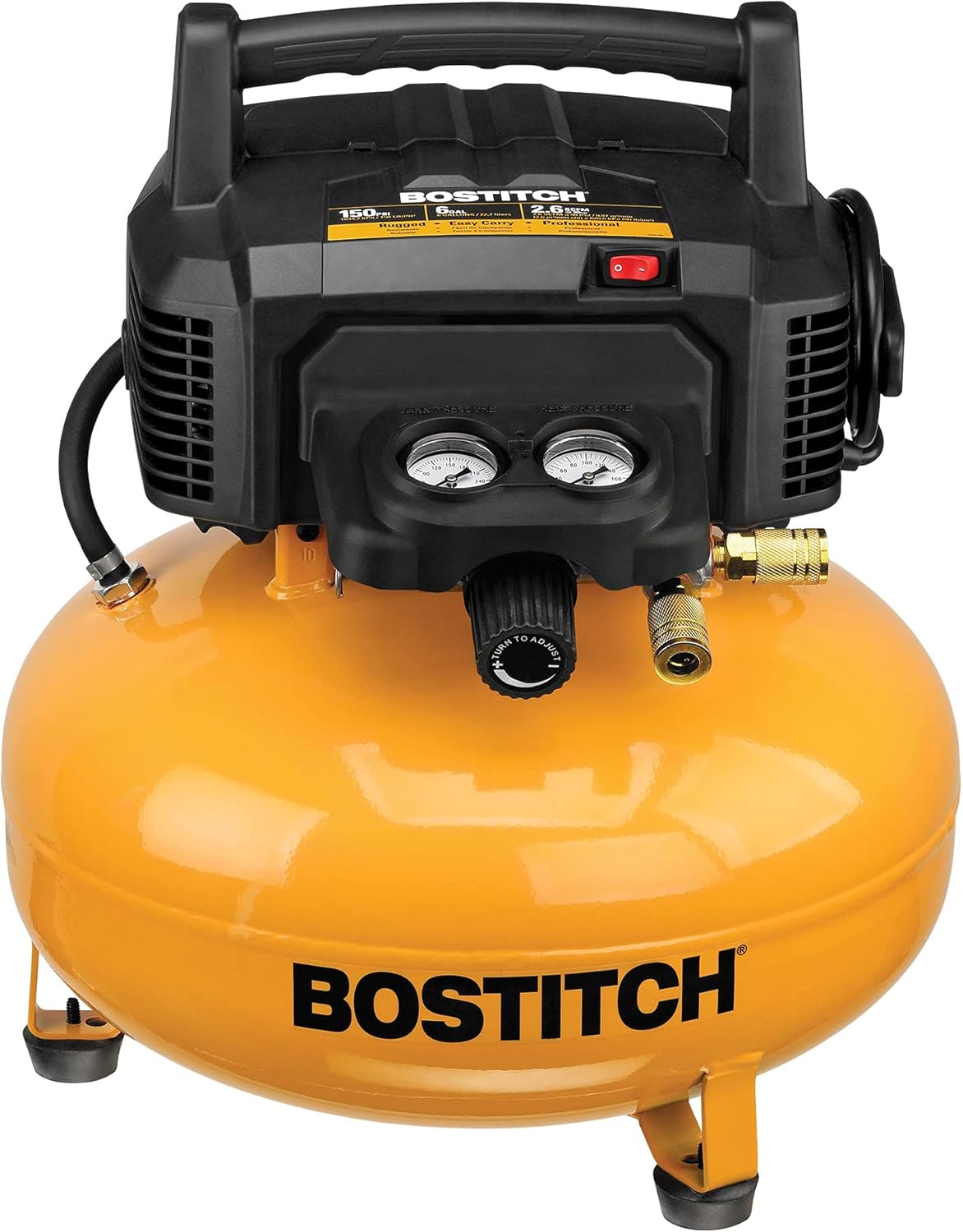 BOSTITCH Pancake Air Compressor, Oil-Free, 6 Gallon, 150 PSI (BTFP02012)