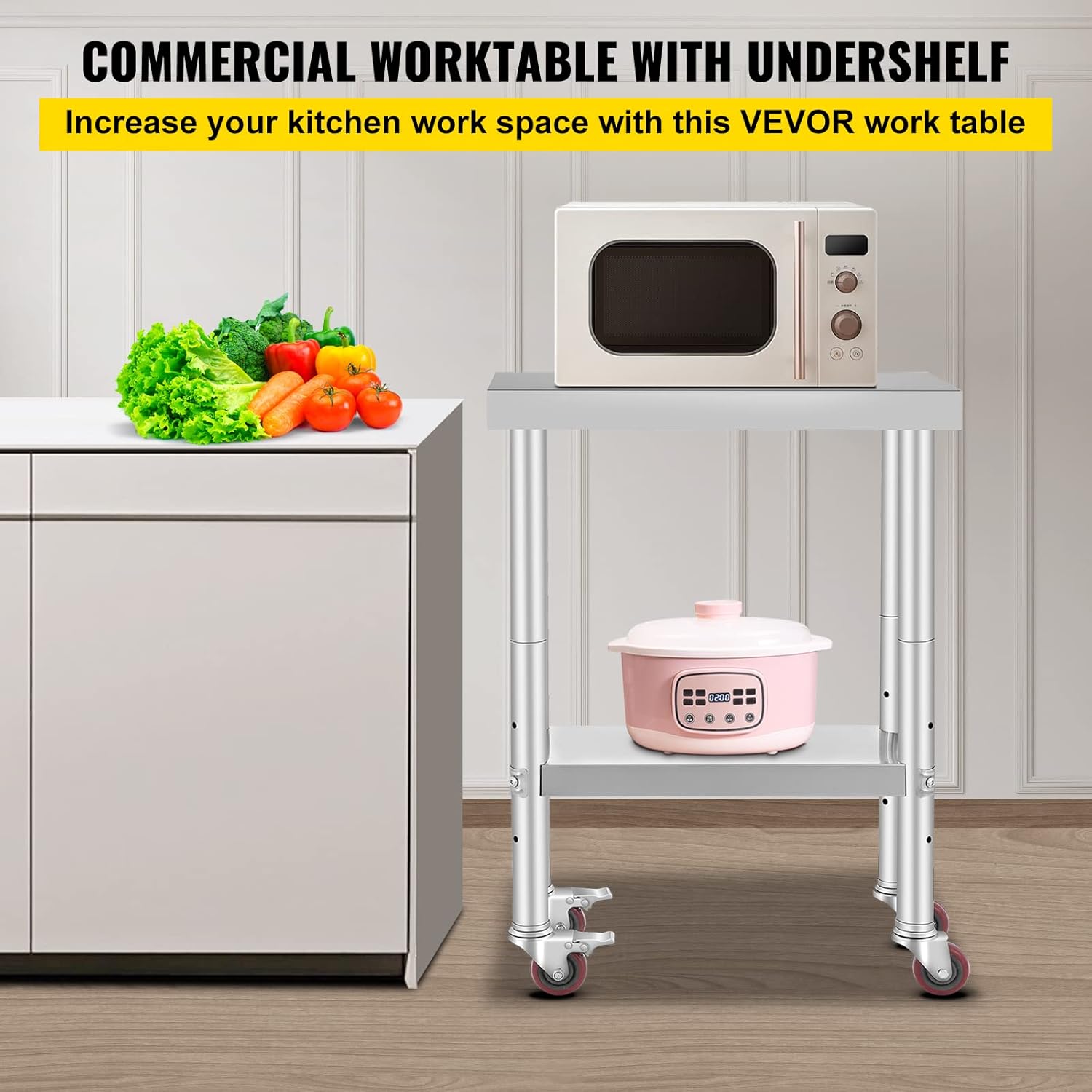 Mophorn Stainless Steel Work Table with Wheels 24 x 30 Prep Table with casters Heavy Duty Work Table for Commercial Kitchen Restaurant Business (24 x