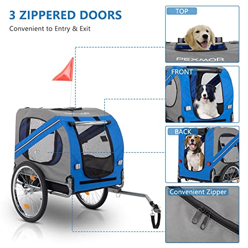 PEXMOR Dog Bike Trailer, Folding Pet Dog Trailer Cart for Bicycle, Bike Cargo Wagon Carrier w/Universal Hitch & 20" Wheel