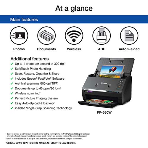 Epson FastFoto FF-680W Wireless High-Speed Photo and Document Scanning System, Black