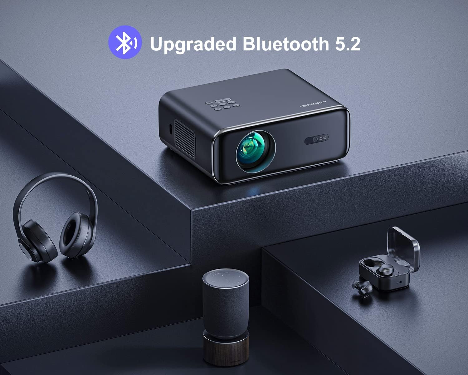 [Auto Focus/4K Support] Projector with WiFi 6 and Bluetooth 5.2, 600ANSI Native 1080P Outdoor Movie Projector, WiMiUS P62 Auto 6D Keystone & 50% Zoom