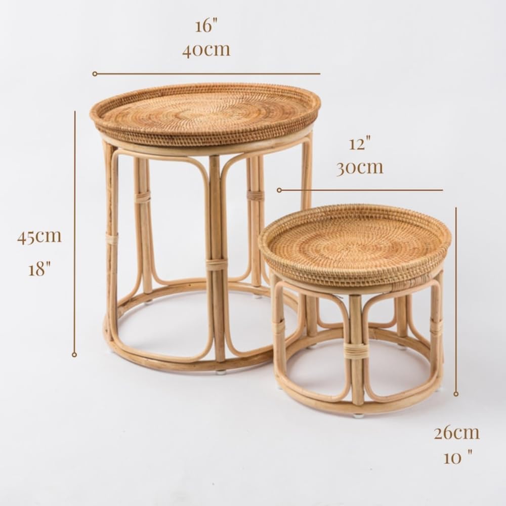 Rattan Side Table Table Set, Bedside Table Set, Minimalist Living Room Tables, Small Light Tables, End Table, Round Modern Coffee Table