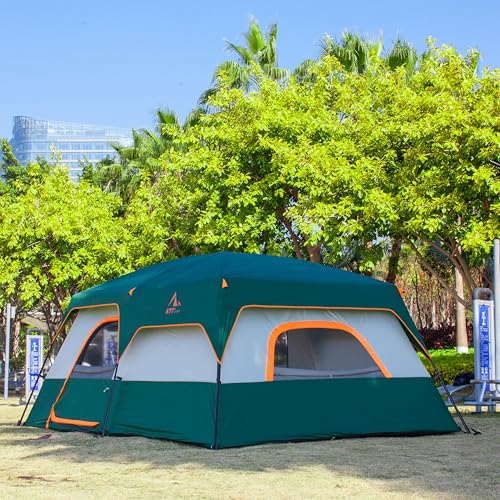 KTT Extra Large Tent 10-12-14 Person(Style-B),Family Cabin Tents,2 Rooms,3 Doors and 3 Windows with Mesh,Straight Wall,Waterproof,Double Layer