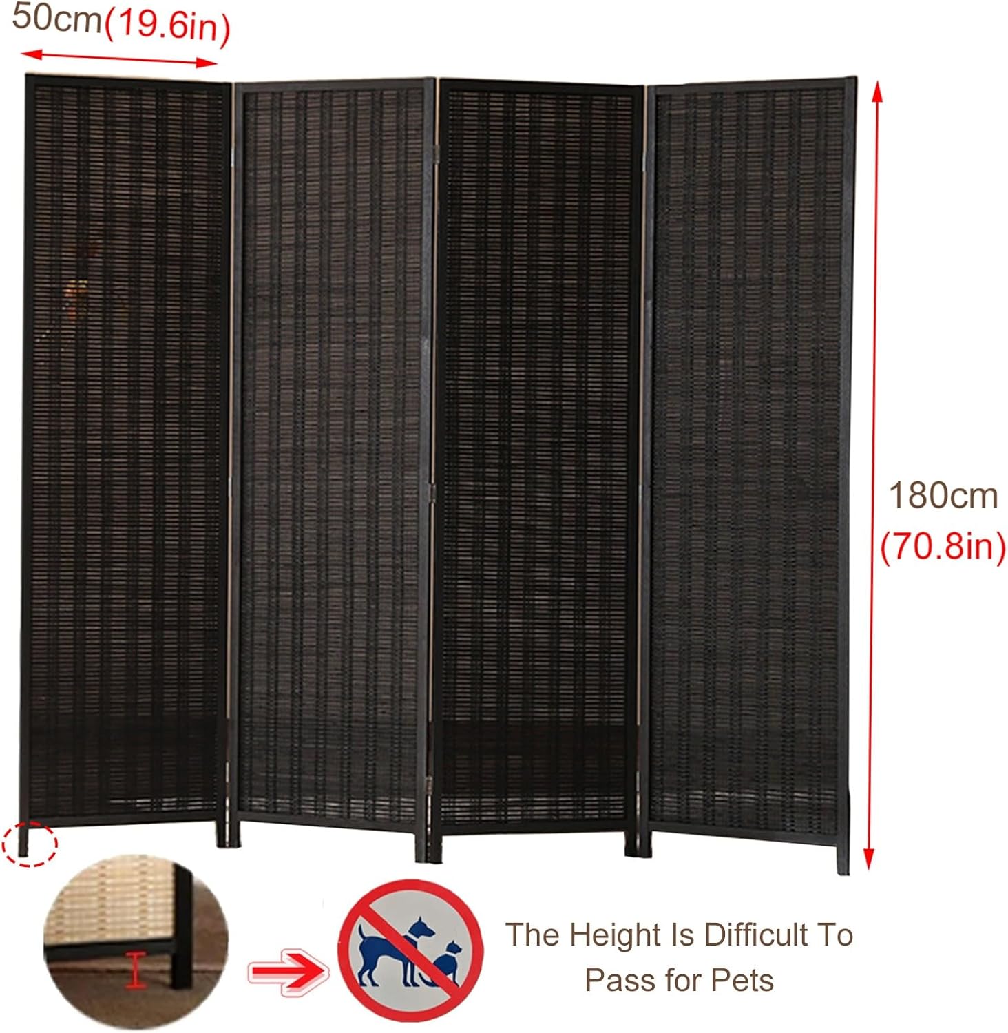Room Privacy Screen Divider 4 Panel Screen Room Divider, Portable Black Seperating Wall for Bedroom/Office/Hotel Room/Study/Privacy Partition