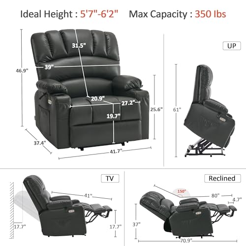 MCombo Oversized Power Lift Recliner Chair for Elderly, Lift Chair with Heat and Massage, Lift Recliner for Big and Tall, Cup Holders
