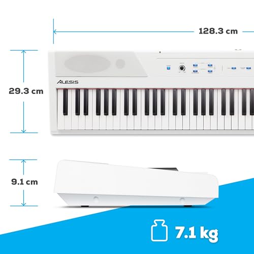 Alesis Recital – 88 Key Digital Piano Keyboard with Semi Weighted Keys, 2x20W Speakers, 5 Voices, Split, Layer and Lesson Mode, FX and Piano Lessons