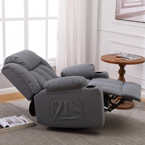 Rocker Swivel Recliner Chair for Adults, Overstuffed Large Manual Recliner Glider with Massage and Heat