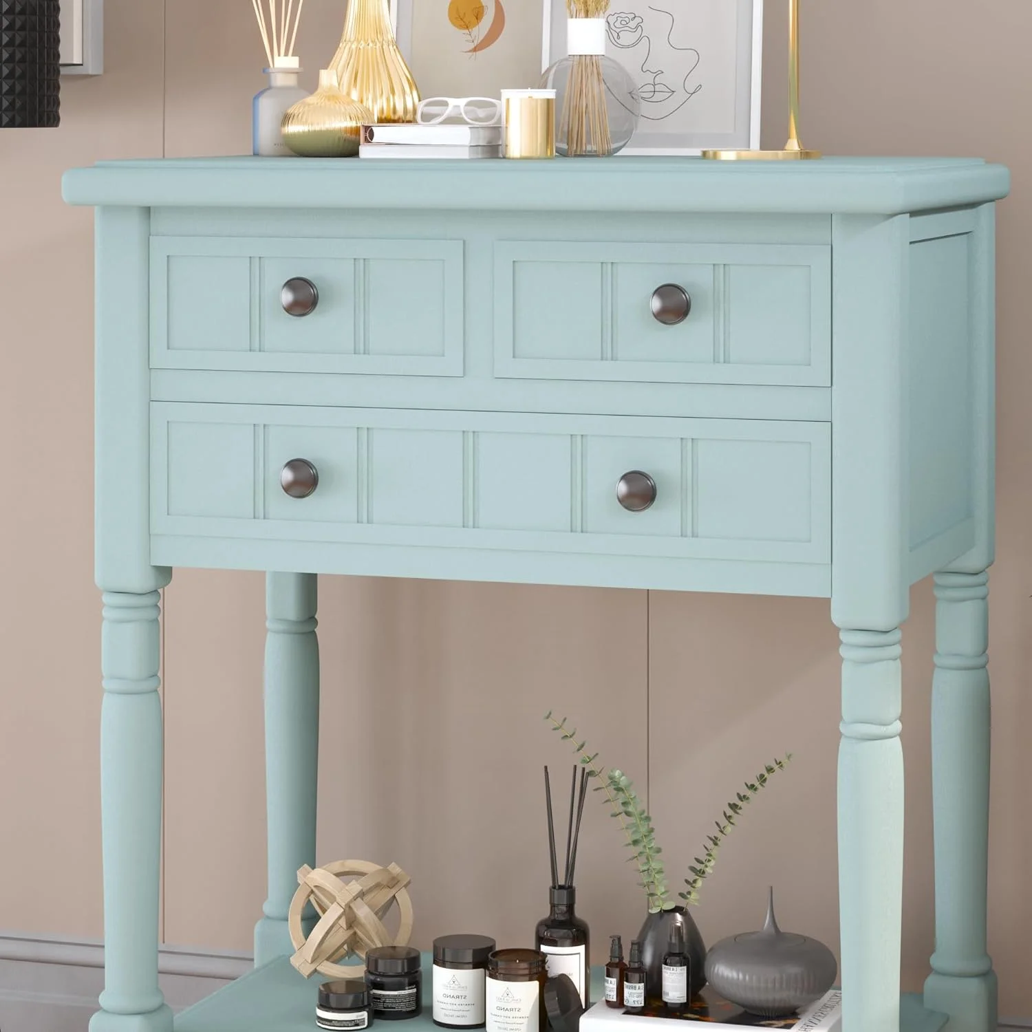 Console Tables For Entryway - Solid Wood Navy Blue 26” Entryway Table With Storage - Hallway Table For Entryway & Three Drawers