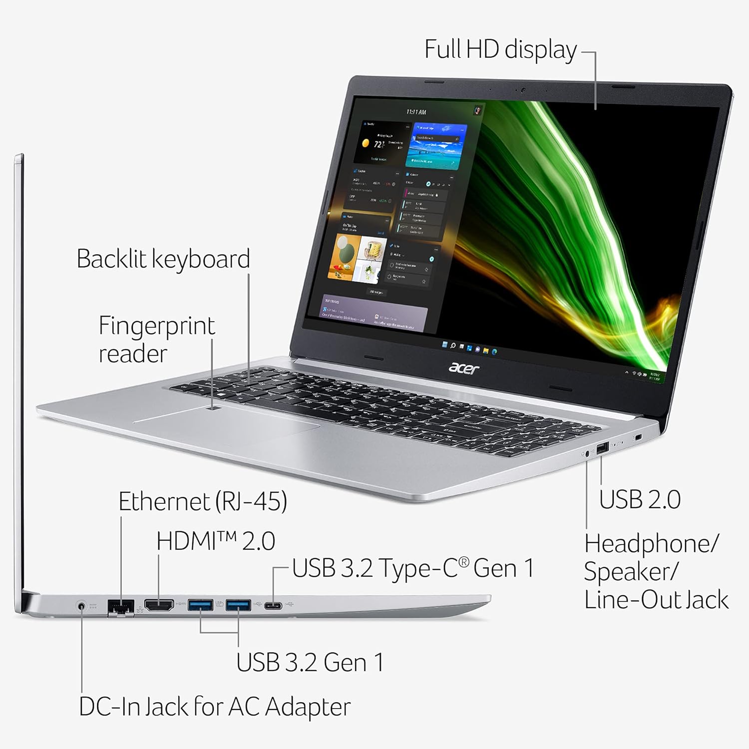 Acer Aspire 5 A515-46-R3CZ Slim Laptop | 15.6" Full HD IPS | AMD Ryzen 7 3700U Quad-Core Mobile Processor | 8GB DDR4 | 256GB NVMe SSD | WiFi 6 |