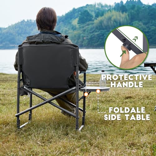 TIMBER RIDGE Folding Rocking Camping Chair, 400lbs Capacity Portable Oversized Outdoor Rocker with Hard Armrests, Cup Holder & Side Pocket