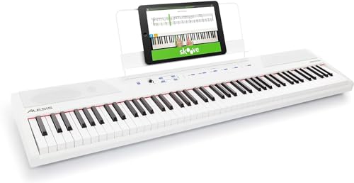 Alesis Recital – 88 Key Digital Piano Keyboard with Semi Weighted Keys, 2x20W Speakers, 5 Voices, Split, Layer and Lesson Mode, FX and Piano Lessons