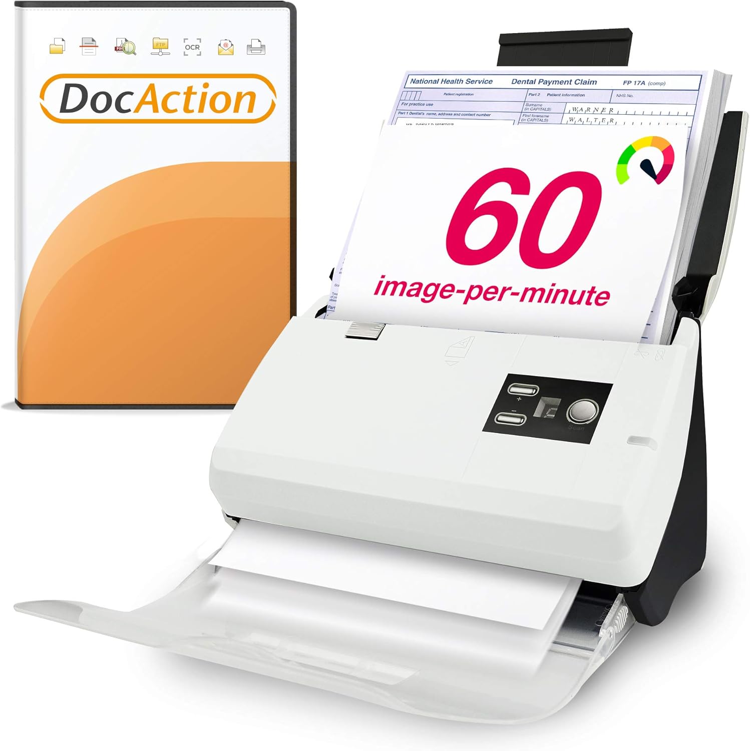 Plustek PS30D duplex Document Scanner: with 50 Sheet Auto Document Feeder (ADF) and searchable PDF function by Abbyy OCR. Support Mac and PC
