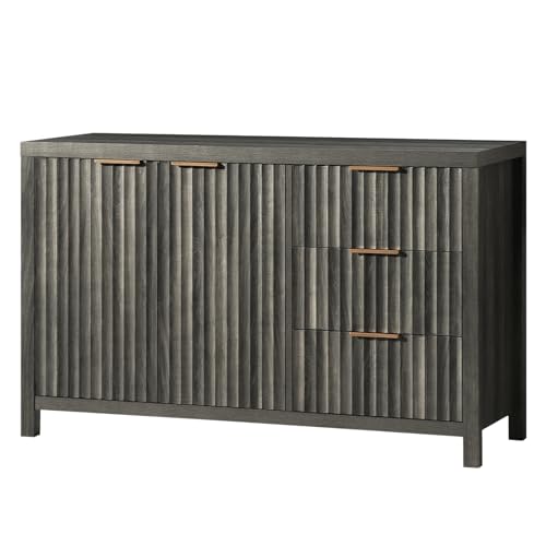 Fluted Sideboard Buffet Cabinet with Storage, 56" Large Buffet Modern Credenza with Adjustable Shelves