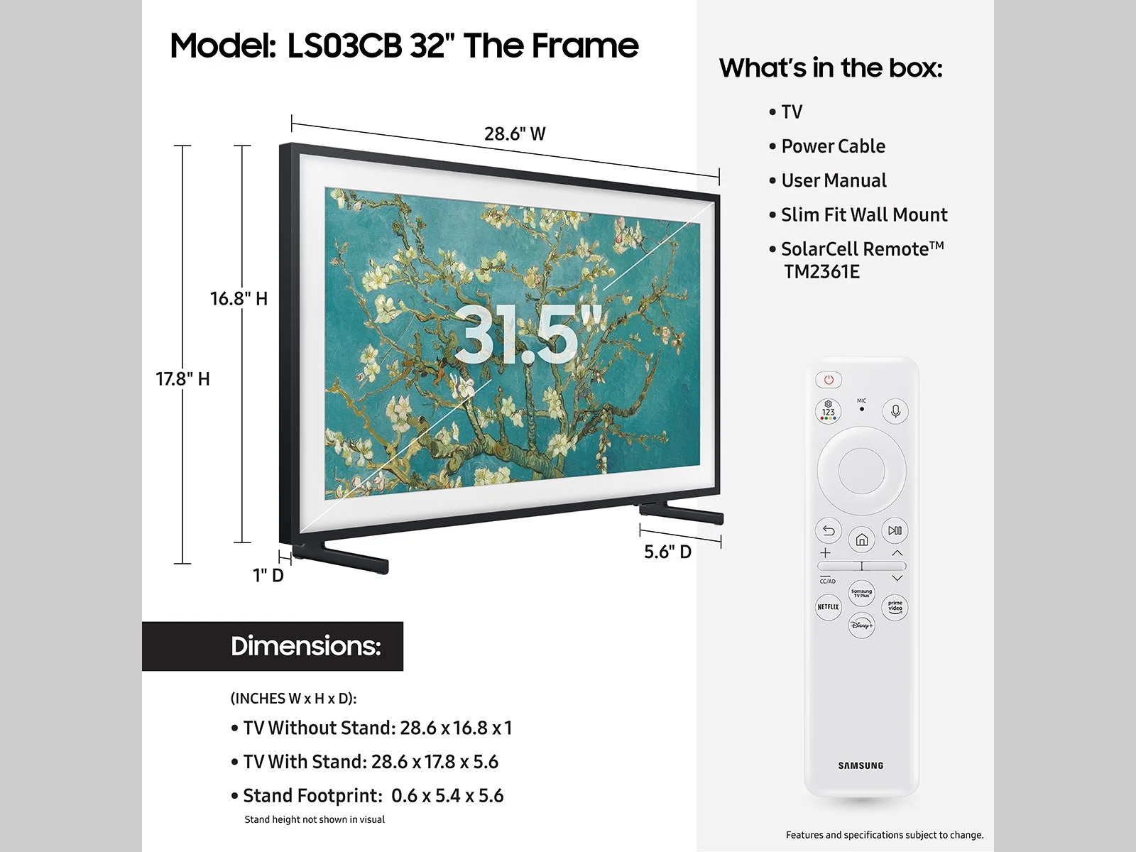 SAMSUNG 32 Class LS03B The Frame QLED HDR Smart TV - QN32LS03CBFXZA