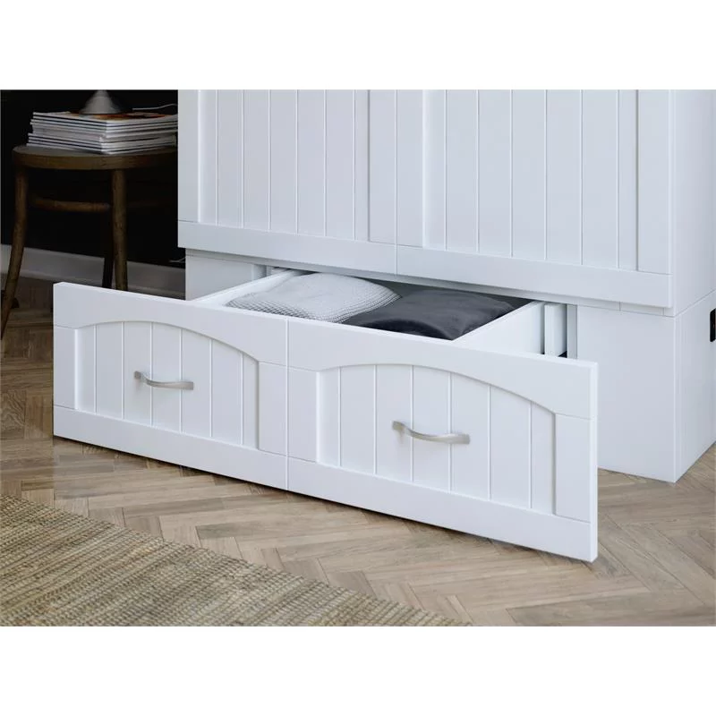 Bowery Hill Modern Wood Twin XL Murphy Bed Chest with Mattress in White