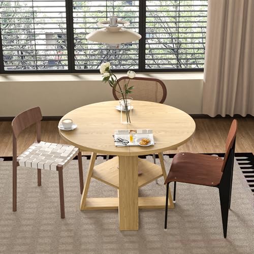 43.3in-59in Extendable Round Dining Table for 4-8,Modern Kitchen Oval Dining Table with Removable Leaves Space Saving