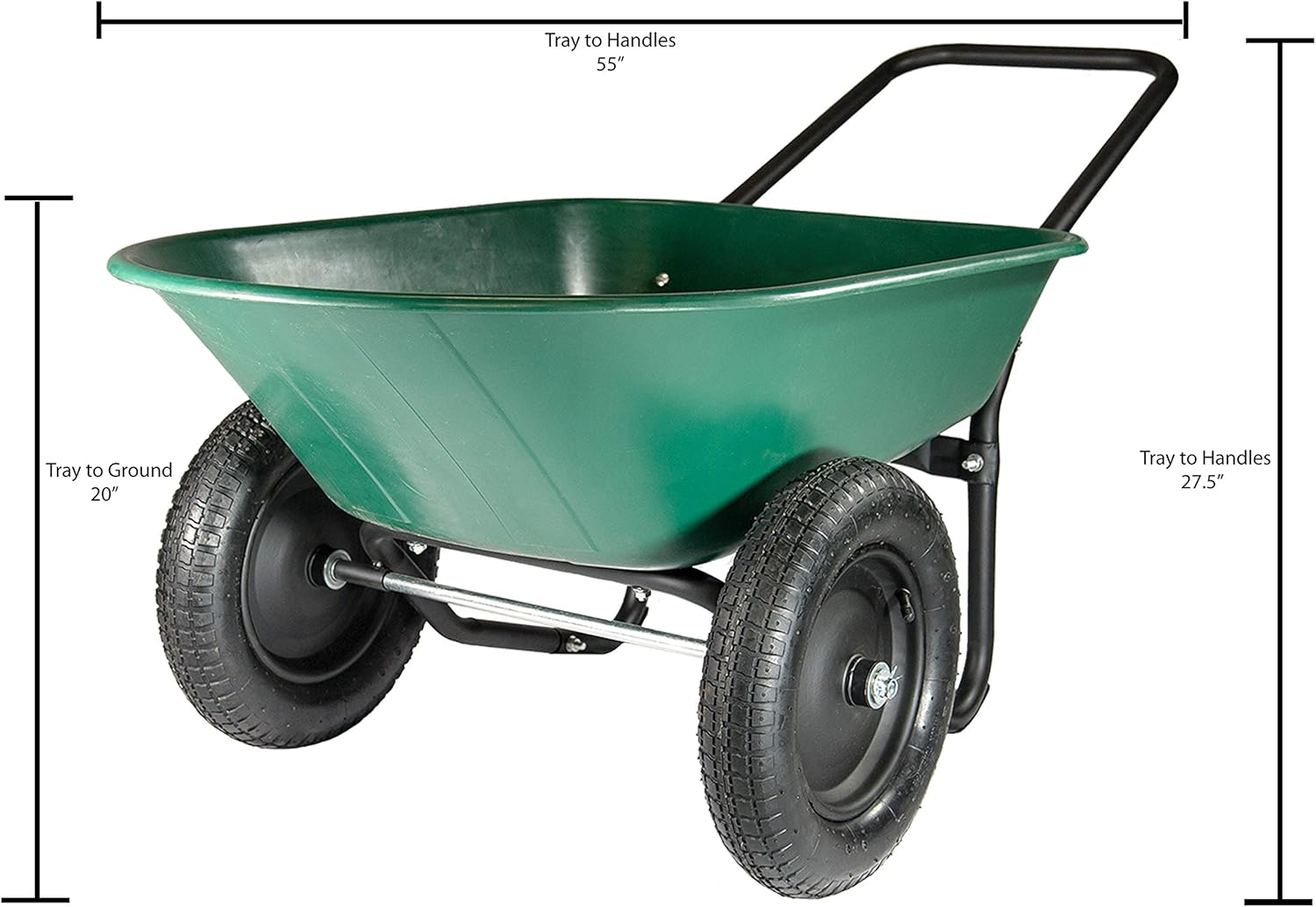 Marathon Yard Rover – 2 Tire Wheelbarrow Garden Cart - Green/Black