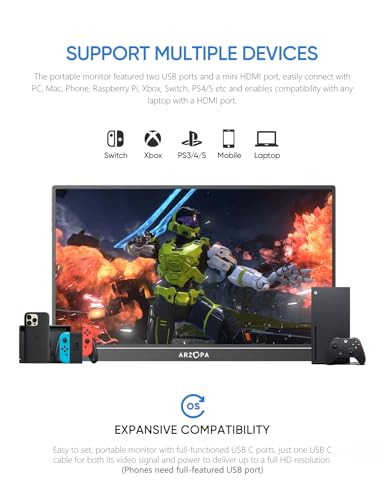ARZOPA 16.1'' 144Hz Portable Gaming Monitor, 106% sRGB 1080P FHD Kickstand Portable Monitor with HDR, Ultra Slim, Eye Care