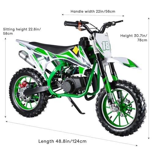 Mini Dirt Bike, 50 CC Gas Powered Mini Bike 2 Stroke, Off Road Motorcycle for Kids and Adult, Kids Dirt Bike with Front & Rear Disc Brakes